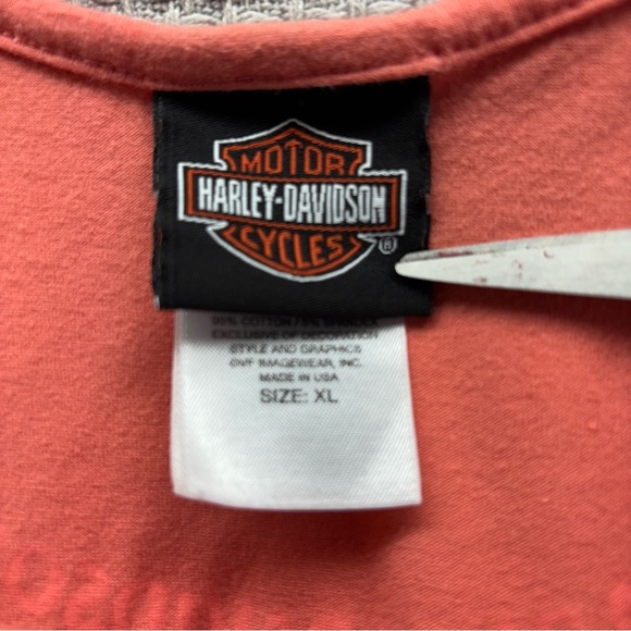 Harley Davidson Atlanta Georgia Coral Striped Tank Top XL Made USA Angel Wings - Picture 3 of 7